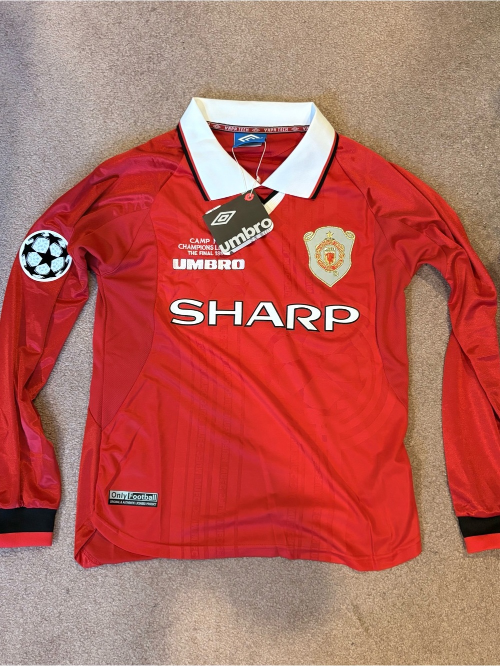 NEW Manchester United #7 David Beckham UEFA CL LS Soccer Jersey - Size Small
